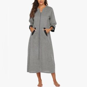 Ekouaer Zip Up Quarter Length Sleeve Robe
